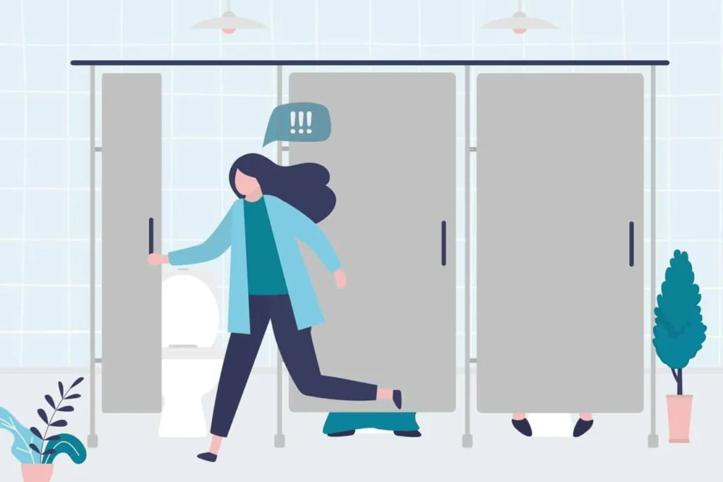 graphic of Urine incontinence Greater London (Camden) woman running to the toilet.