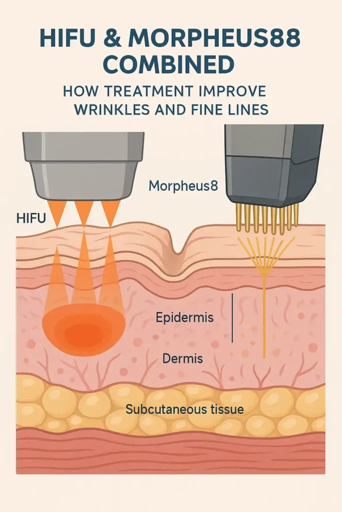 Diagram showing HIFU & Morpeus8 Greater London (Camden) and the benefits for reduction in wrinkles and fine lines