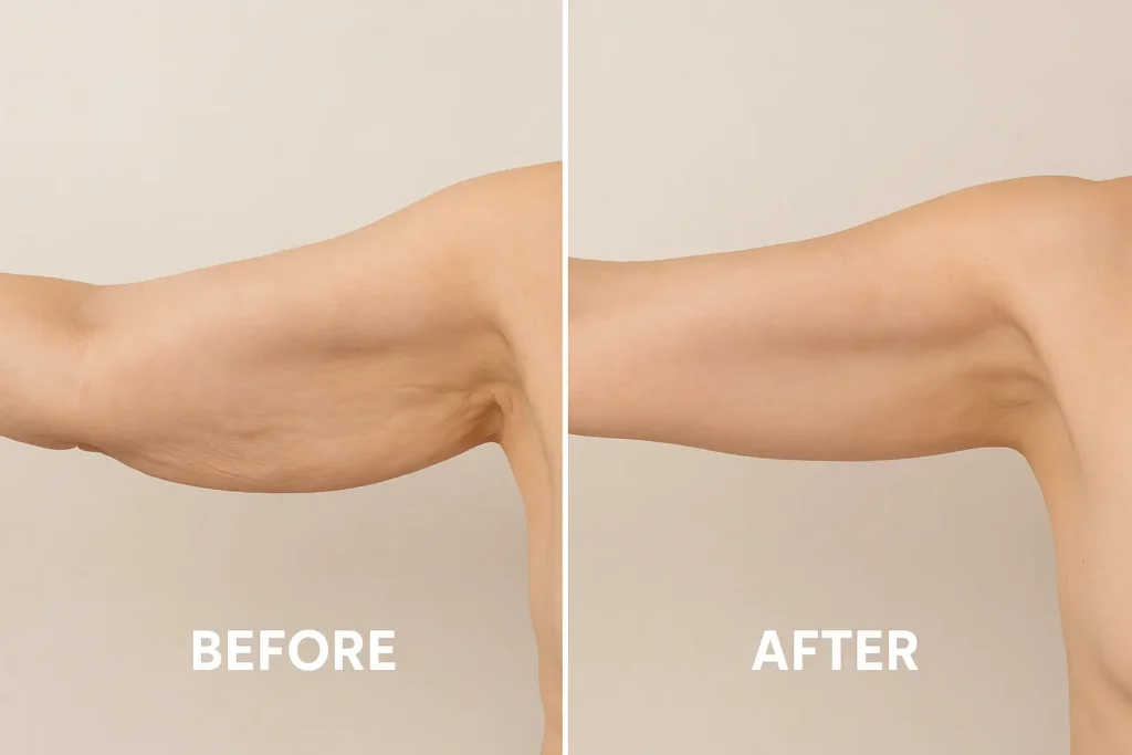 Picture of LA LIPO Greater London (Camden) before and after results of skin tightening treatment on the upper arms.
